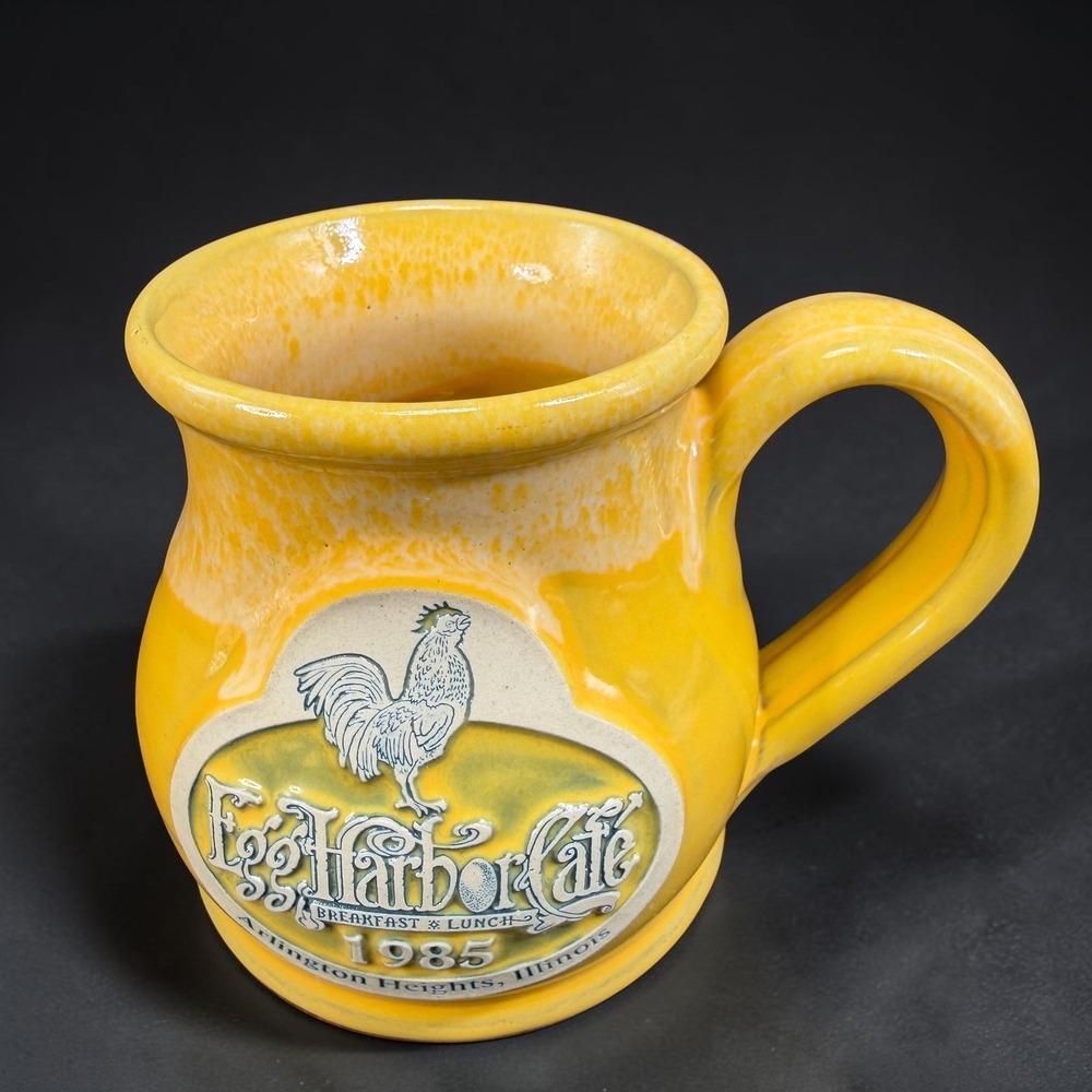 Deneen Pottery Egg Harbor Cafe Yellow Rooster Coffee Mug Handthrown USA 2012
